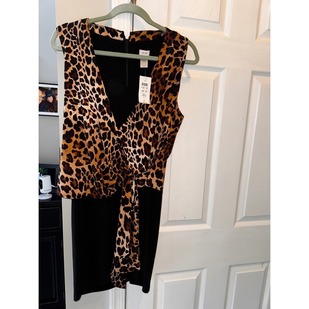 Cache Leopard Print Dress Black Sleeveless Formal‎ Career Cocktail Party L - Picture 2 of 7